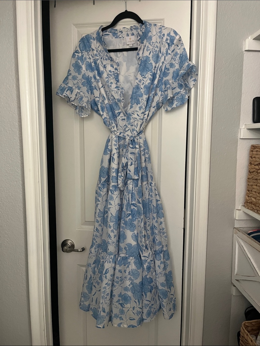 Light Blue Floral Tie-Front Maxi Dress